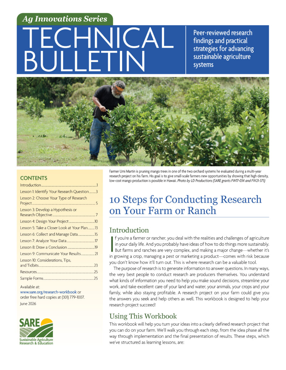Cover image of 10 Steps for Conducting Research featuring man pruning mango trees.