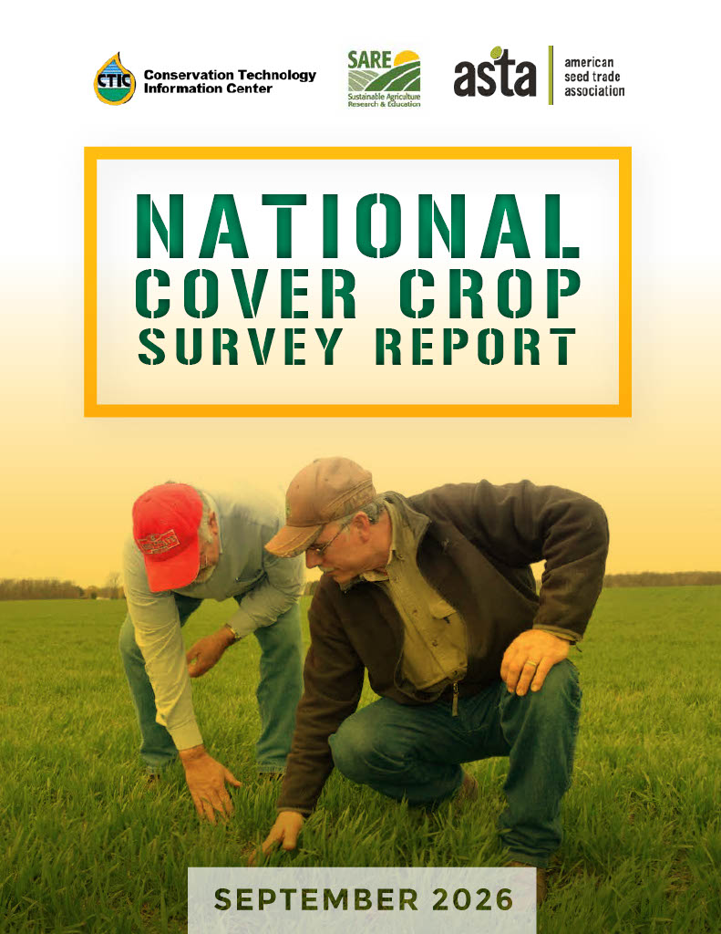 Cover of report with two men in ball caps kneeling on the ground examining plants.
