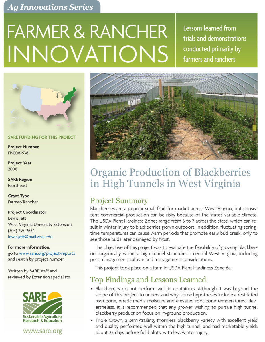 Organic Production of Blackberries in High Tunnels in West Virginia SARE