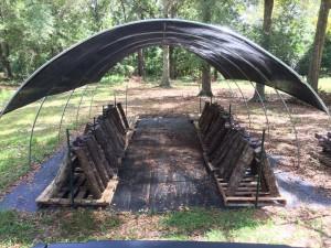 Cultivating mushrooms under shade cloth