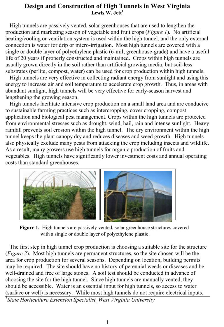 Design and Construction of a High Tunnel in West Virginia SARE