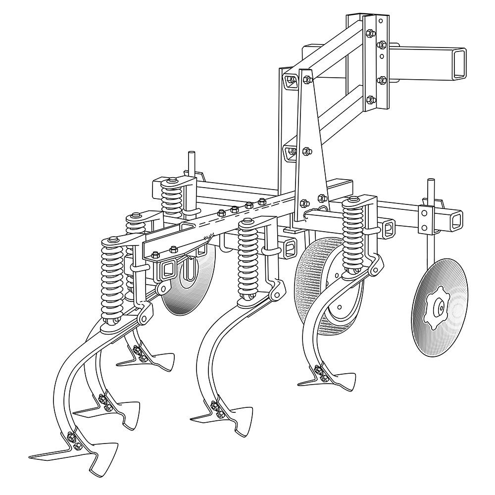 row crop cultivator with gang and sweeps