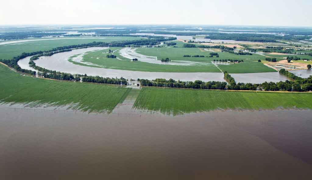 Aerial view of flooded farm fields Aerial view of flooded farm fields