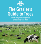 The cover of the grazier's guide to trees featuring a grazing field with hand-drawn trees added in