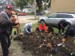 several people planting a medicine wheel garden