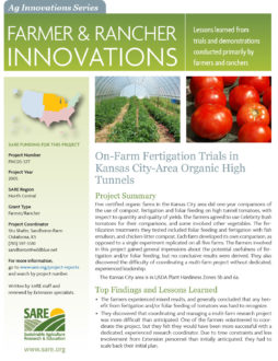Farmer and Rancher Innovations article about on-farm fertigation featuring crop rows and tomatoes