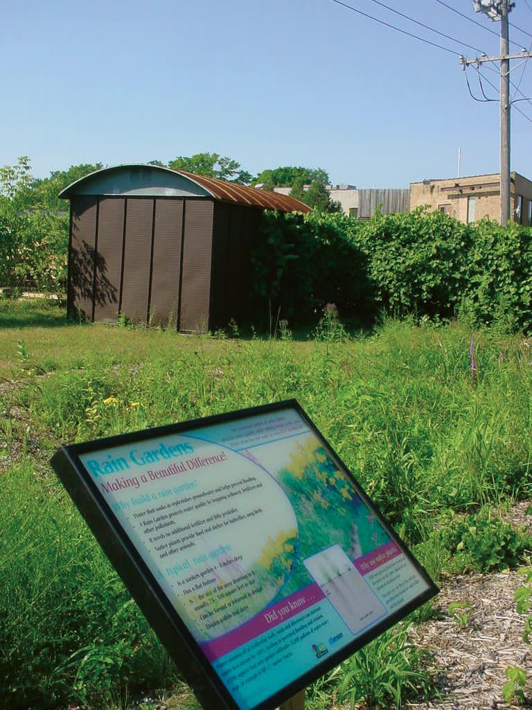 newly established rain garden behind an inner-city factory