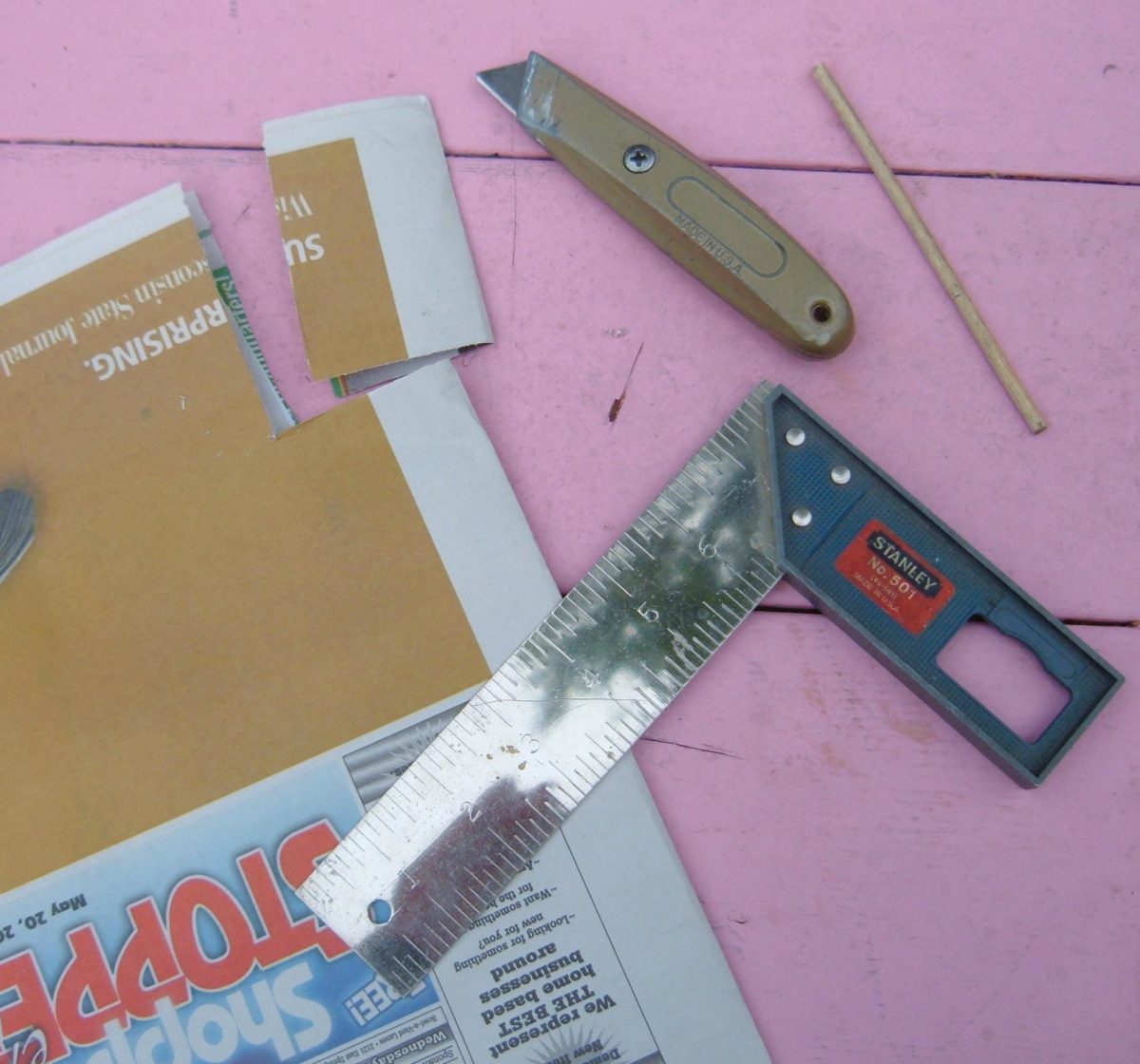 Materials and tools needed to make paper tube liners.