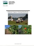 USDA Cover Page for the National Organic Farming Handbook, with three images of farms, and crops