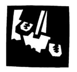spade artwork with a black background and white figures