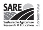 Black and white SARE logo, with website on the side