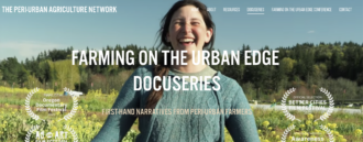 Farming on the Urban Edge Docuseries cover page with a woman smiling at the camera in front of a green field