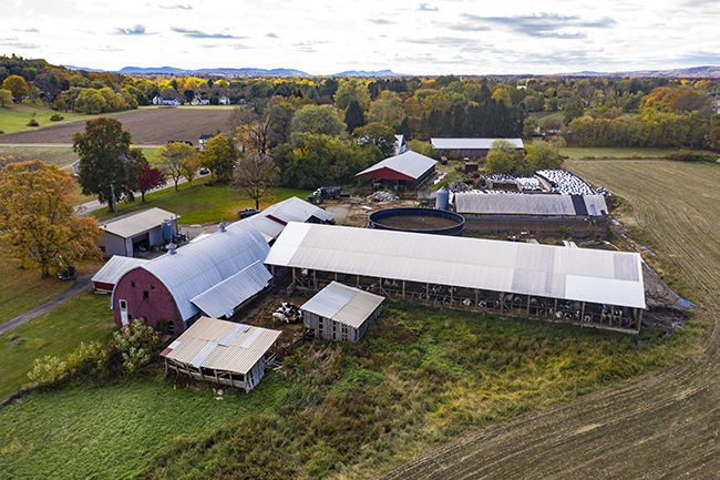 aerial view of a dairy farm