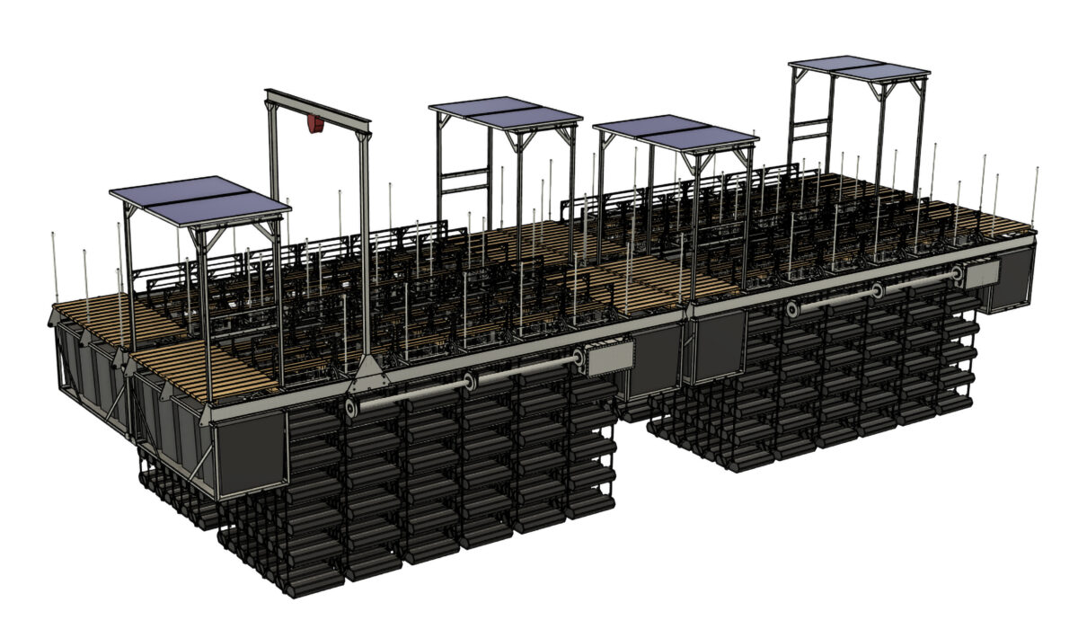 A blueprint of a brown and black structure designed for an oyster farm