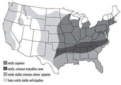 United States Map of Hairy Vetch growth