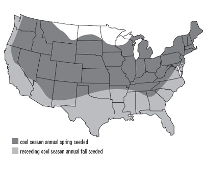 United States map of subterranean clover growth