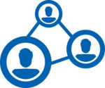 blue three people connected in circles icon