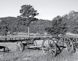 Antique wagons, McGregor Ranch, Rocky Mountain National Park.