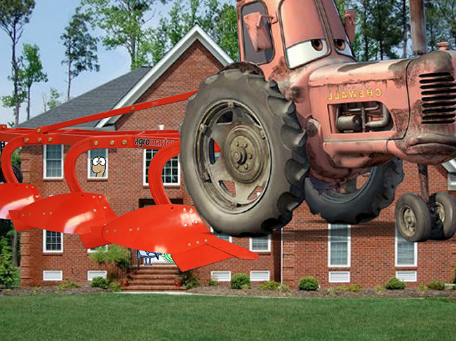 animated plow on top of a house