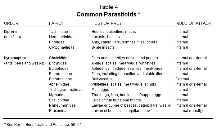Common Parasitoids chart