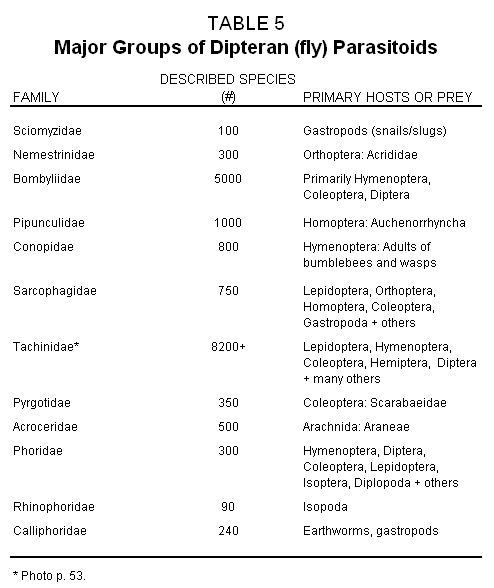 Major Groups of Dipteran (Fly) Parasitoids
