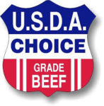 USDA badge for their choice of grade beef in red white and blue tiers